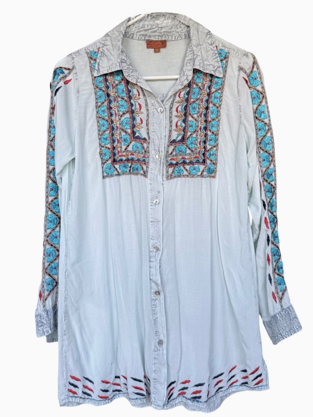 Scully Embroidered Chambray Button Up‎ Top Sz S